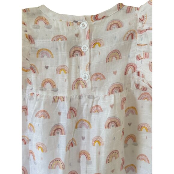 Nola Tawk Muslin Romper Chase Rainbows 2T Organic Cotton White Multicolor NWT - Picture 13 of 16
